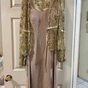 Elegant Dress with Lace cardigan and bell sleeves